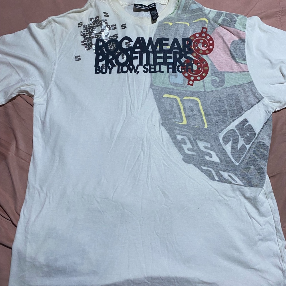 Vtg Rocawear White T Shirt Men XL AOP  Rap Hip Hop Graffiti